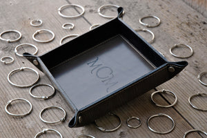 wonderful italian leather valet tray with monogram by Giovelli Design
