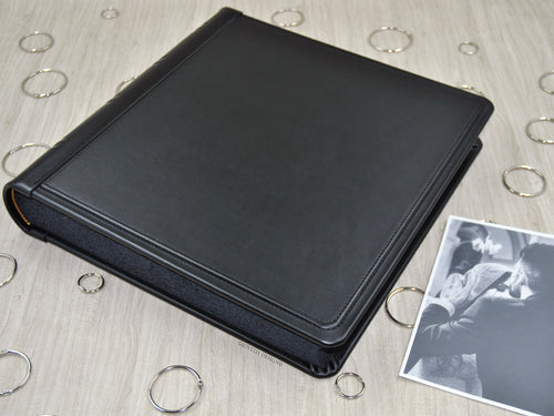 Total Black Leather Photo Album Square Personalisable Wedding Book by Giovelli Design