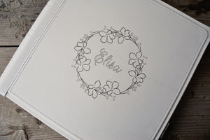 personalized white leather photo album by Giovelli Design