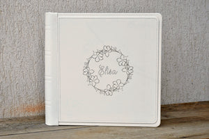 very light cream white wedding leather bound book by Giovelli Design