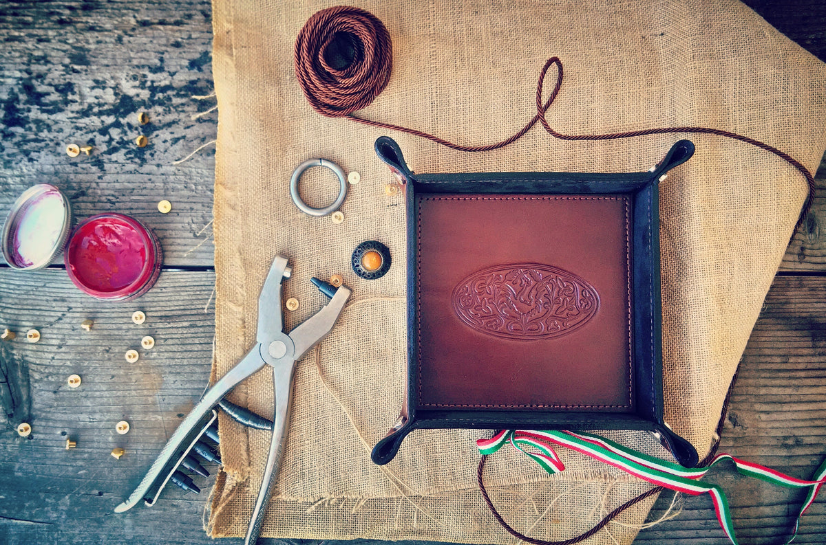 classic brown italian leather catchall tray hand made in italy by giovelli design