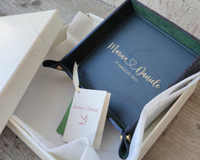Load image into Gallery viewer, packaging and warranty of a fancy leather valet tray by Giovelli Design
