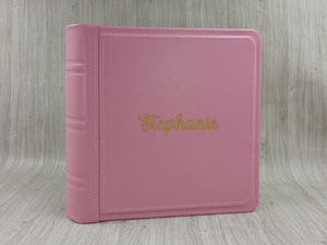 Personalized Classic Photo Album - Square Pink Leather Bound Scrapbook