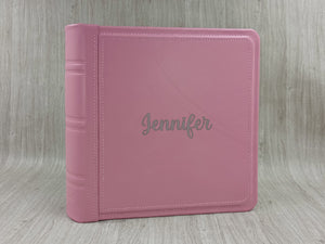 Personalized Classic Photo Album - Square Pink Leather Bound Scrapbook
