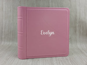 Personalized Classic Photo Album - Square Pink Leather Bound Scrapbook