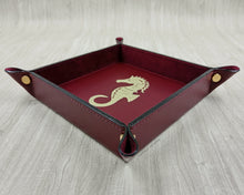 Load image into Gallery viewer, Square Bordeaux Handmade Tuscany Leather Catchall Tray with Gold Foil Seahorse
