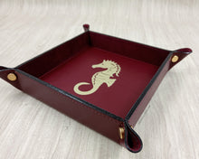 Load image into Gallery viewer, Square Bordeaux Handmade Tuscany Leather Catchall Tray with Gold Foil Seahorse
