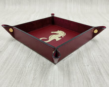 Load image into Gallery viewer, Square Bordeaux Handmade Tuscany Leather Catchall Tray with Gold Foil Seahorse
