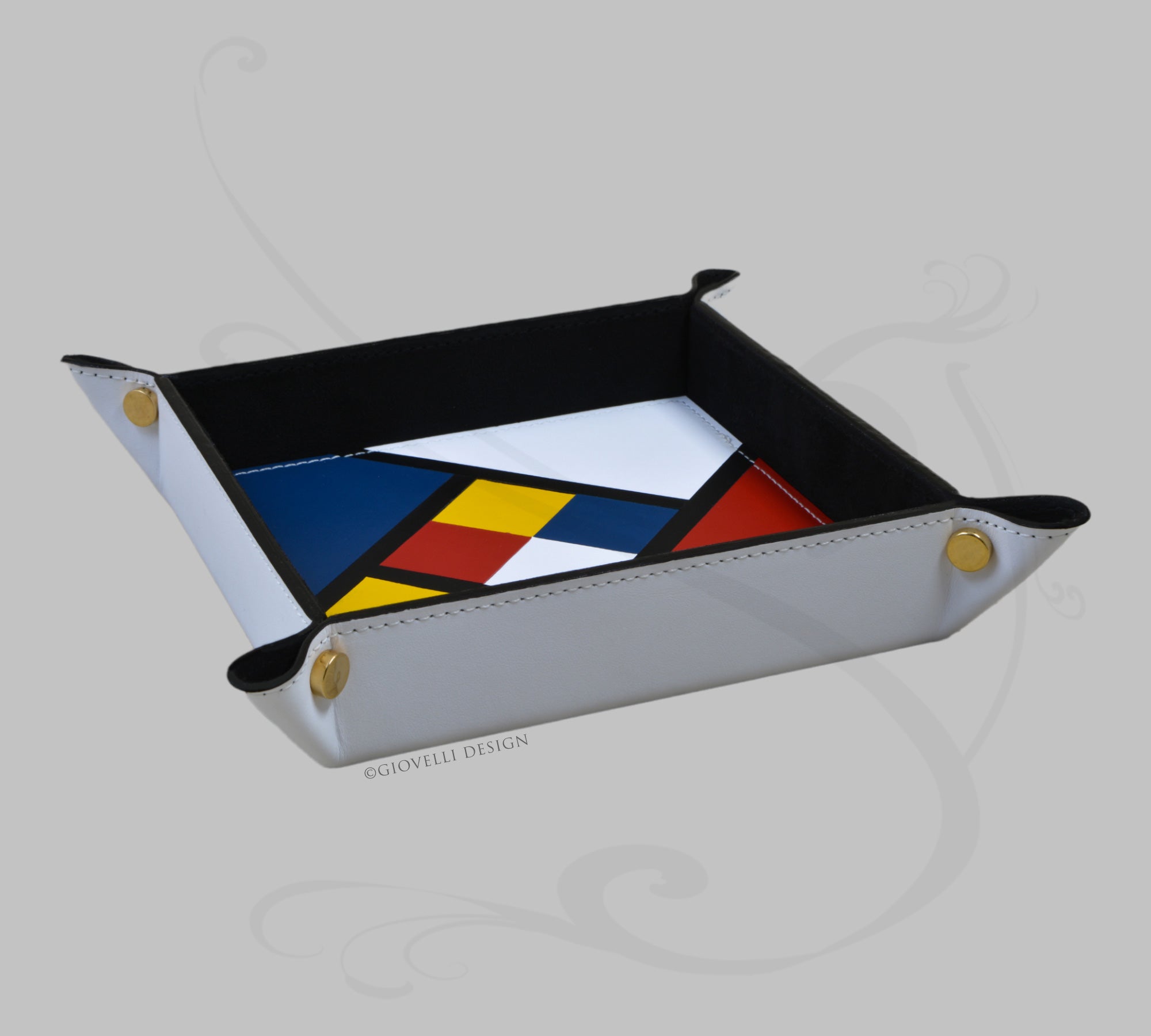 Eccezionale Vassoio Portaoggetti in Pelle Mosaico - Vuotatasche Quadrato  Multicolore – Giovelli Design