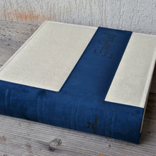 Load image into Gallery viewer, personalized scrapbook with a beautiful blue strip for the inscription by Giovelli Design
