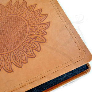 Lovely Suede Leather Family Photo Album with Sunflower - Square Russet Brown Wedding Scrapbook
