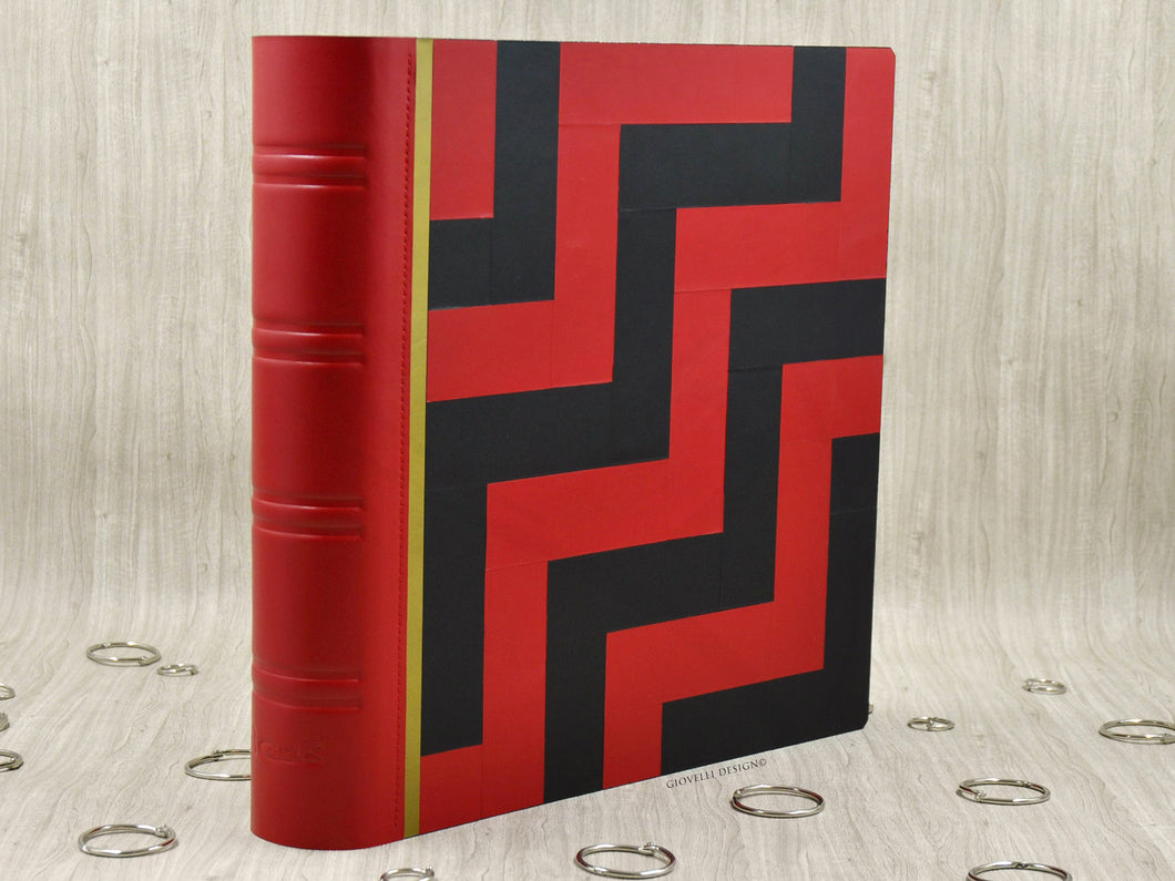 Captivating Photo Album Bound in Leather Square Red Black and Gold Scrapbook by Giovelli Design