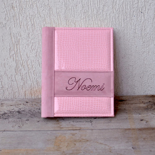 Custom Baby Girl Photo Album Pink Leatherette Scrapbook Album for Baptism by Giovelli Design