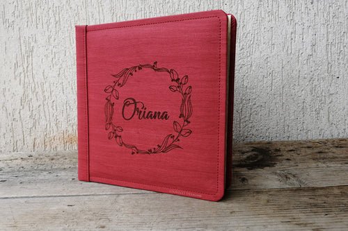 Customized Scrapbook for Graduation with a Fancy Wreath Country and Rustic Style Red Faux Leather Photo Album by Giovelli Design