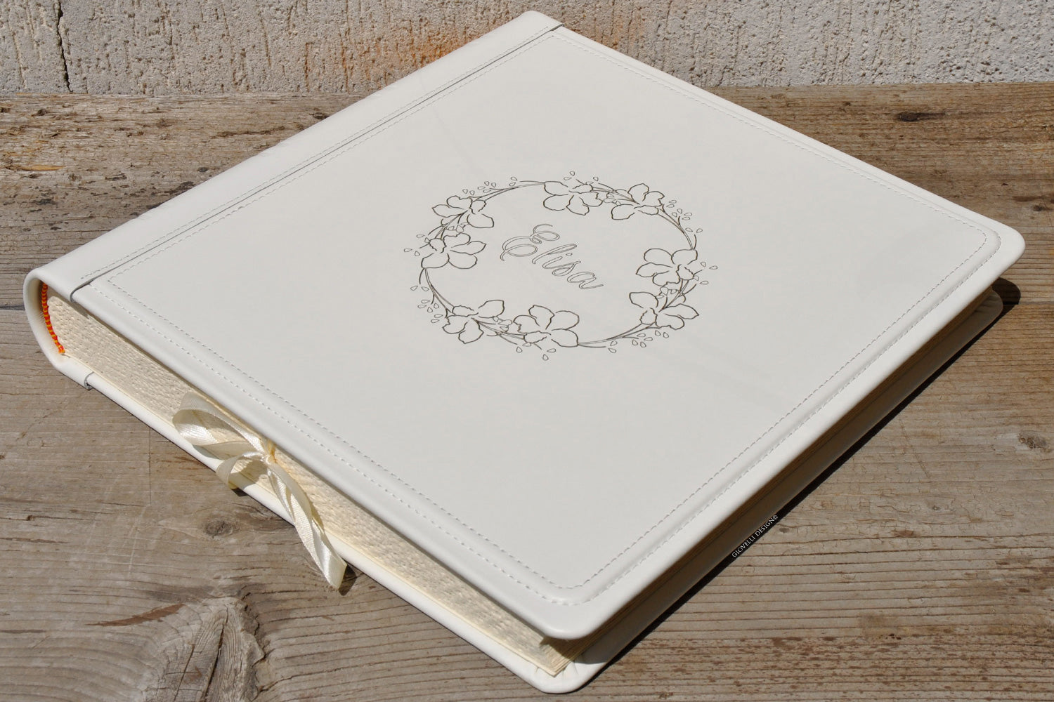 Custom Keepsake Album With a Fancy Wreath - Beige Faux Leather Scrapbo –  Giovelli Design