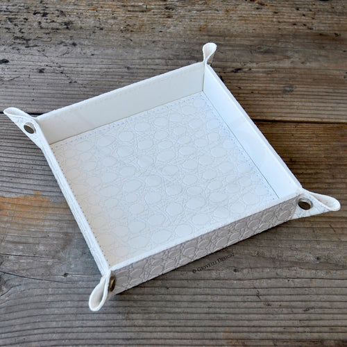 Glittered White Catchall with Croc Pattern Square Leatherette Pocket Emptier by Giovelli Design