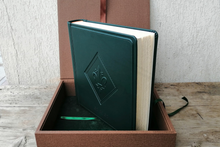 Load image into Gallery viewer, leather green photo album with box by giovelli design
