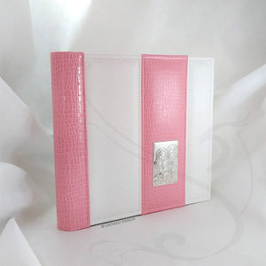 fancy pink and white baptism photo album 