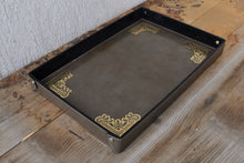 Load image into Gallery viewer, gray leather large catchall with antique gold foil decorations
