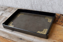 Load image into Gallery viewer, gray leather large catchall with antique gold foil decorations
