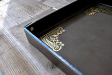 Load image into Gallery viewer, gray leather large catchall with antique gold foil decorations
