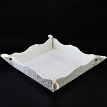 Load image into Gallery viewer, Large Valet Tray with Croc Pattern Pearl White Faux Leather Pocket Emptier by Giovelli Design
