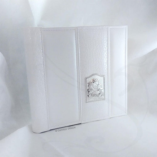 Leatherette Baby Photo Album for Christening Square White Baptism Keepsake Book by Giovelli Design