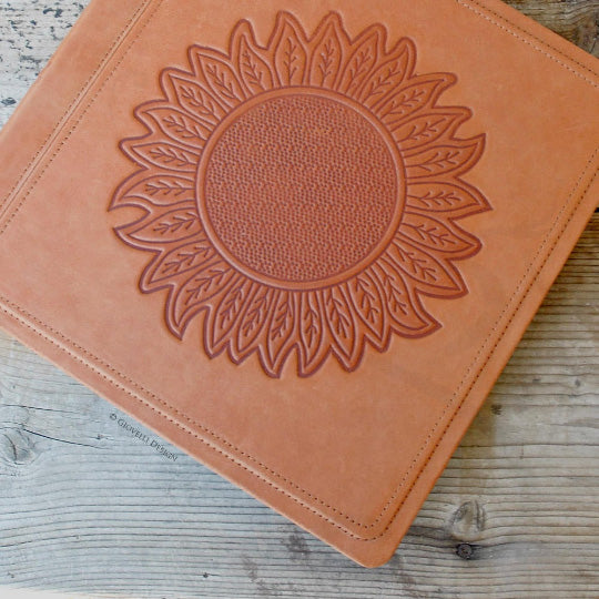 Lovely Suede Leather Family Photo Album with Sunflower Square Russet Brown Wedding Scrapbook by Giovelli Design