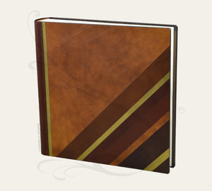 Ritzy Leather Photo Book with Diagonal Stripes - Square Brown and Gold Family Album 35x35 cm