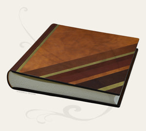 Ritzy Leather Photo Book with Diagonal Stripes - Square Brown and Gold Family Album 35x35 cm