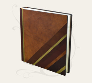 Ritzy Leather Photo Book with Diagonal Stripes - Square Brown and Gold Family Album 35x35 cm