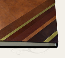Load image into Gallery viewer, Ritzy Leather Photo Book with Diagonal Stripes - Square Brown and Gold Family Album 35x35 cm
