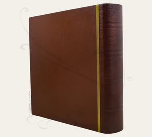 Ritzy Leather Photo Book with Diagonal Stripes - Square Brown and Gold Family Album 35x35 cm