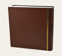 Load image into Gallery viewer, Ritzy Leather Photo Book with Diagonal Stripes - Square Brown and Gold Family Album 35x35 cm
