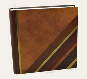 Ritzy Leather Photo Book with Diagonal Stripes - Square Brown and Gold Family Album 35x35 cm