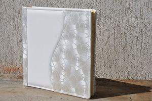 fancy white faux leather wedding photo album by Giovelli Design