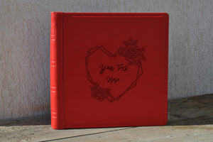 Outstanding Bespoke Valentine's Day Gift Square Red Leather Scrapbook with Heart and Roses Garland by Giovelli Design
