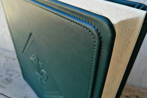 Refined Leather Scrapbook with Hot Stamped Lily - Square Green Photo Album