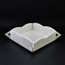 Load image into Gallery viewer, Pearl White Catchall Tray with Croc Pattern Faux Leather Pocket Emptier by Giovelli design
