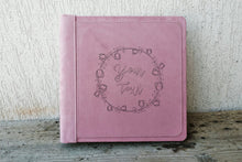 Load image into Gallery viewer, Personalizable Girl Scrapbook with a Beautiful Floral Wreath Square Pink Suede Fabric Photo Album by Giovelli Design
