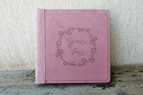 Personalizable Girl Scrapbook with a Beautiful Floral Wreath Square Pink Suede Fabric Photo Album by Giovelli Design