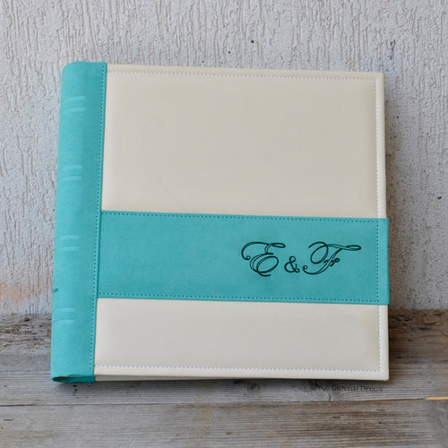 Personalized Engagement Scrapbook Album Square Aqua Green Wedding Photo Book by Giovelli Design