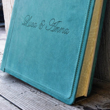 Carica l&#39;immagine nel visualizzatore di Gallery, Personalized Suede Leather Scrapbook Album Silky Turquoise Photographic Book by Giovelli Design
