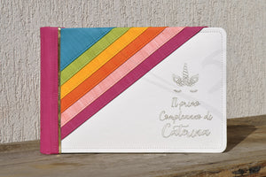 Personalized Unicorn Photo Album with a Colorful Handcrafted Rainbow First Birthday Italian Bound Scrapbook by Giovelli Design