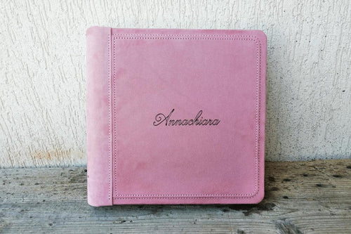 Silky Personalized Baby Girl Scrapbook Album Square Pink Suede Fabric Photo Book by Giovelli Design