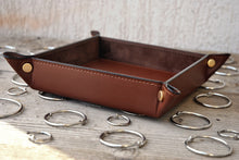 Load image into Gallery viewer, stylish finishes and classy gold metal studs on a brown leather catchall by Giovelli Design
