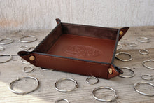 Load image into Gallery viewer, extra elegant brown leather valet tray with non openable gold metal studs by Giovelli Design
