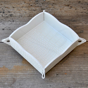 picture from above of a pearl white valet tray by Giovelli Design
