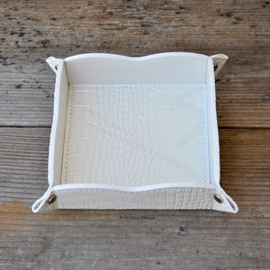 square pearl white faux leather catchall handmade in italy by Giovelli Design