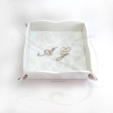 Load image into Gallery viewer, white valet tray with metal initials by Giovelli Design
